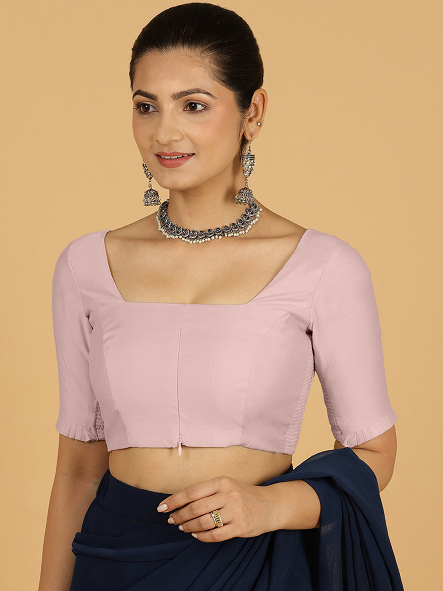 Nihira x Rozaana Saree Blouse, in Purple Viscose, featuring elbow sleeves and square neckline, made for daily & work.