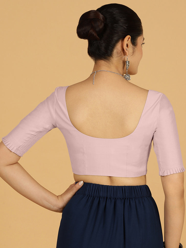 Nihira x Rozaana Saree Blouse, in Purple Viscose, featuring elbow sleeves and square neckline, made for daily & work (view 2).