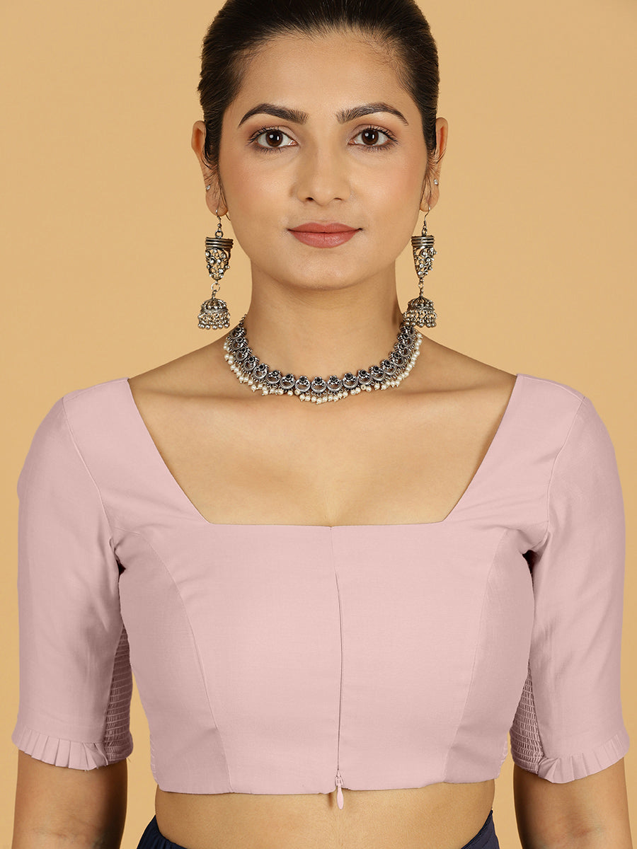 Nihira x Rozaana Saree Blouse, in Purple Viscose, featuring elbow sleeves and square neckline, made for daily & work (view 6).