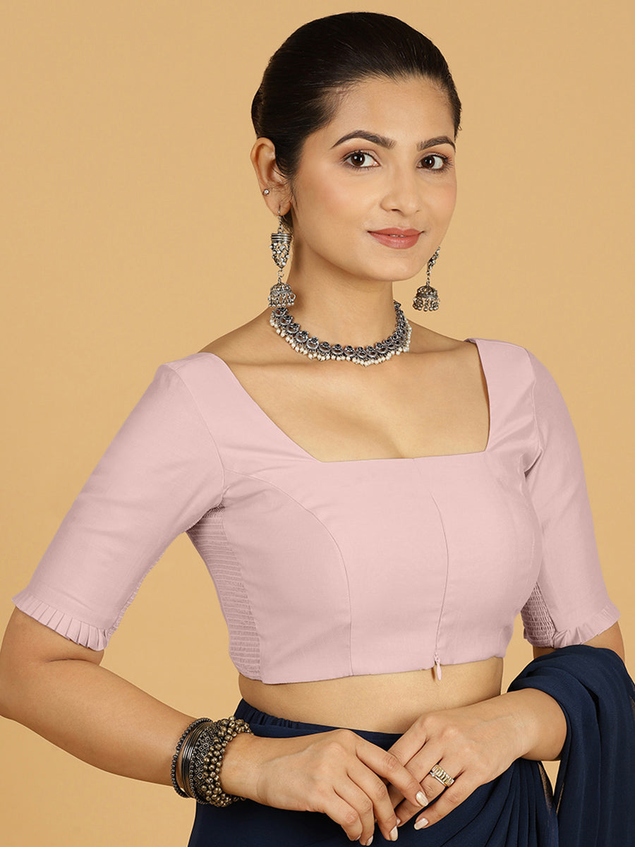 Nihira x Rozaana Saree Blouse, in Purple Viscose, featuring elbow sleeves and square neckline, made for daily & work (view 7).