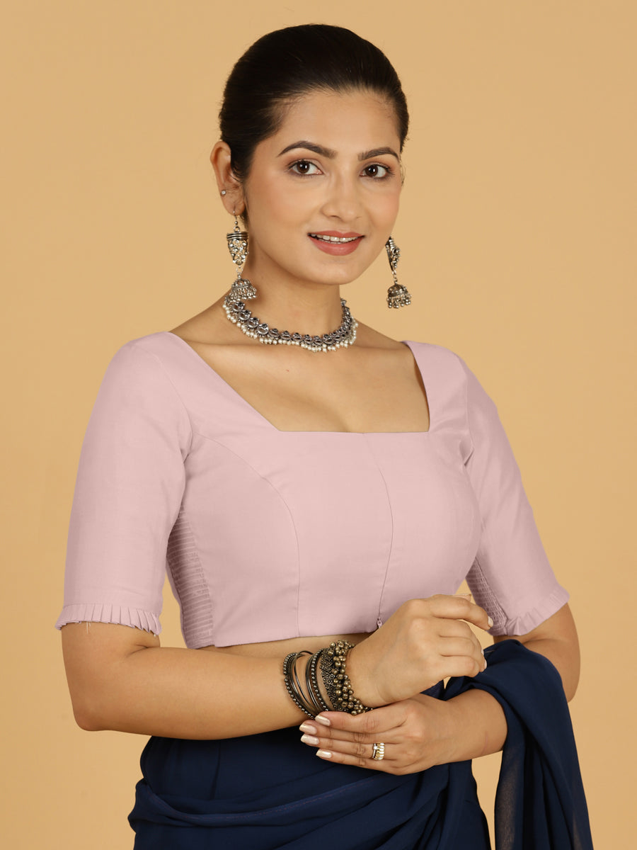 Nihira x Rozaana Saree Blouse, in Purple Viscose, featuring elbow sleeves and square neckline, made for daily & work (view 8).