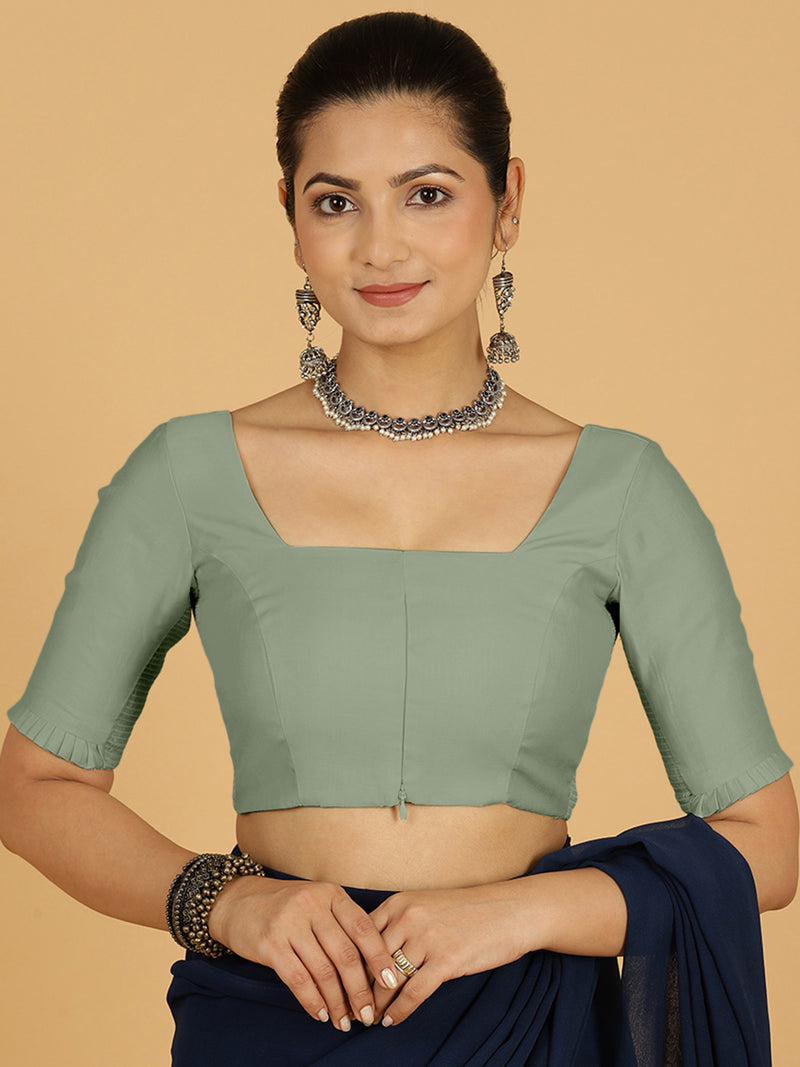 Nihira x Rozaana | Elbow Sleeves Saree Blouse in Mint Green-Binks