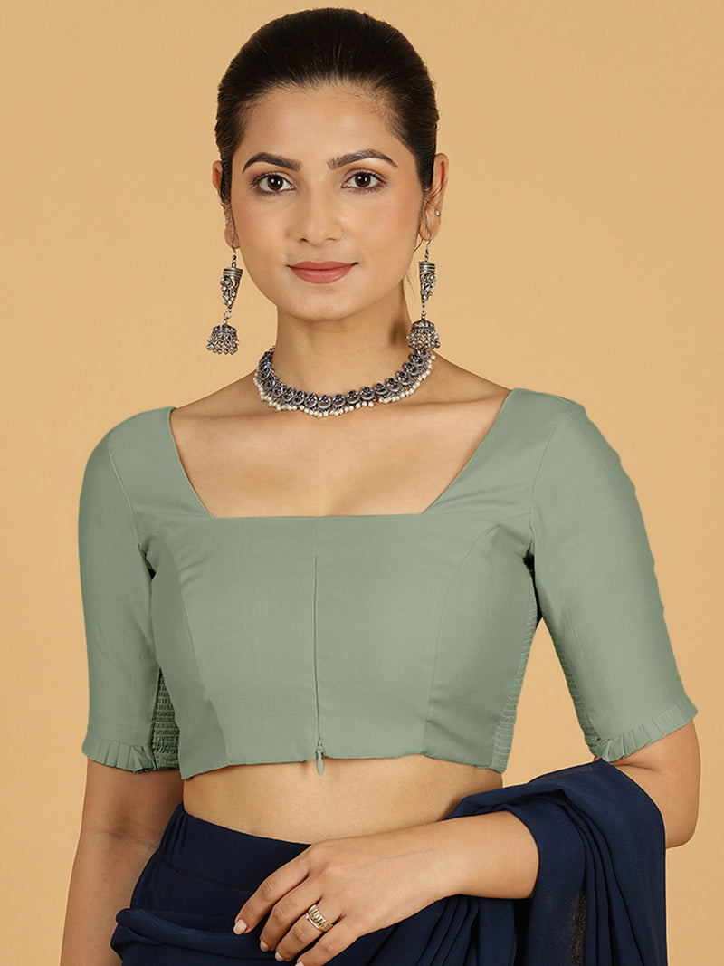 Nihira x Rozaana | Elbow Sleeves Saree Blouse in Mint Green-Binks