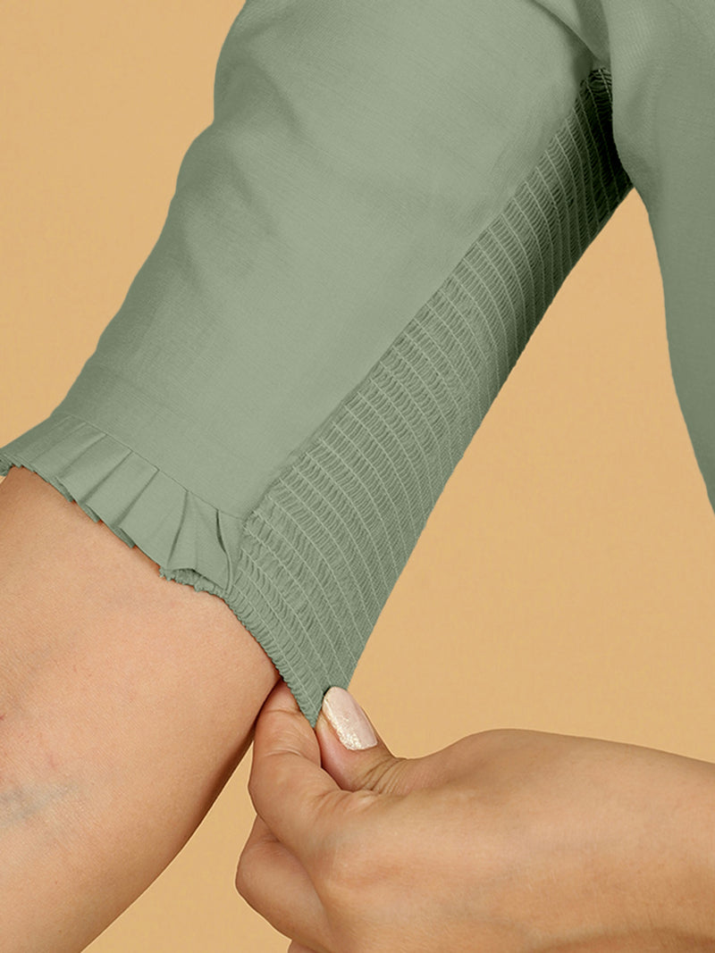 Nihira x Rozaana | Elbow Sleeves Saree Blouse in Mint Green-Binks