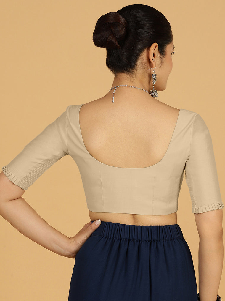Nihira x Rozaana Saree Blouse, in Grey Viscose, featuring elbow sleeves and square neckline, made for daily & work (view 2).