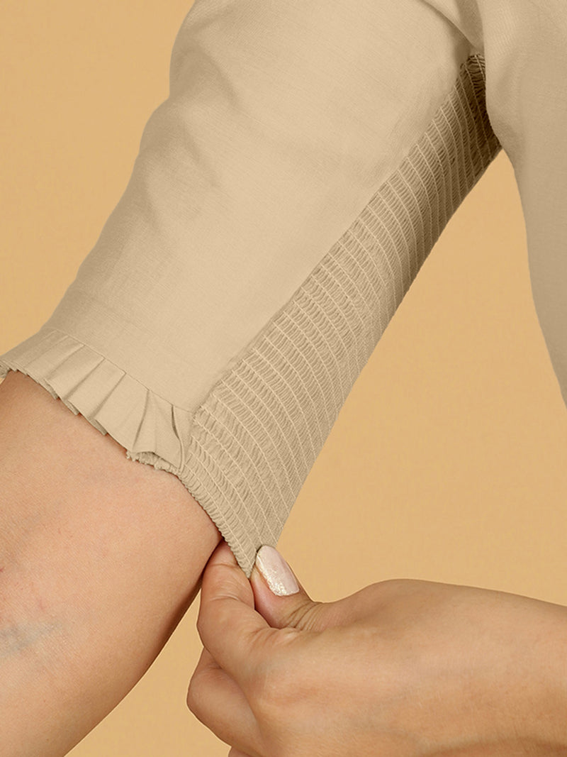 Nihira x Rozaana | Elbow Sleeves Saree Blouse in Oyster Grey-Binks