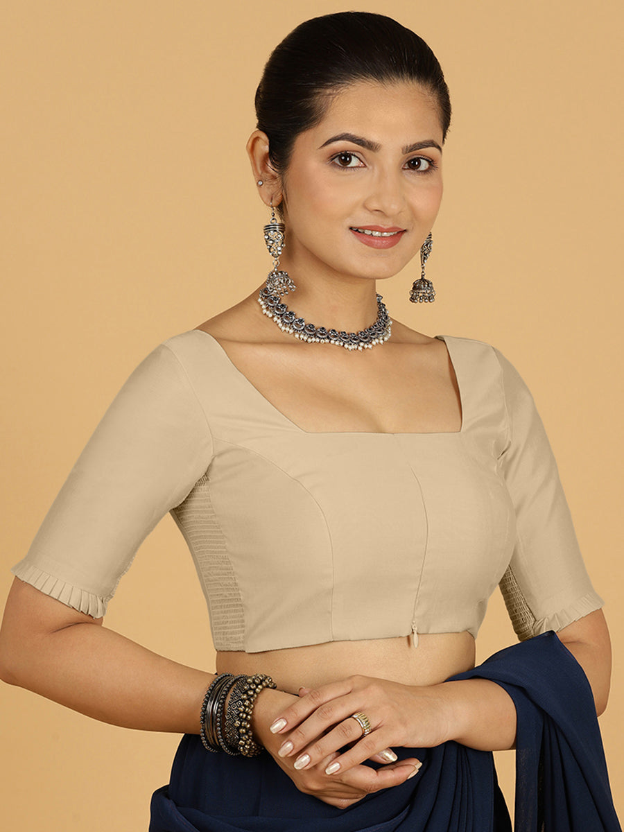 Nihira x Rozaana Saree Blouse, in Grey Viscose, featuring elbow sleeves and square neckline, made for daily & work (view 8).