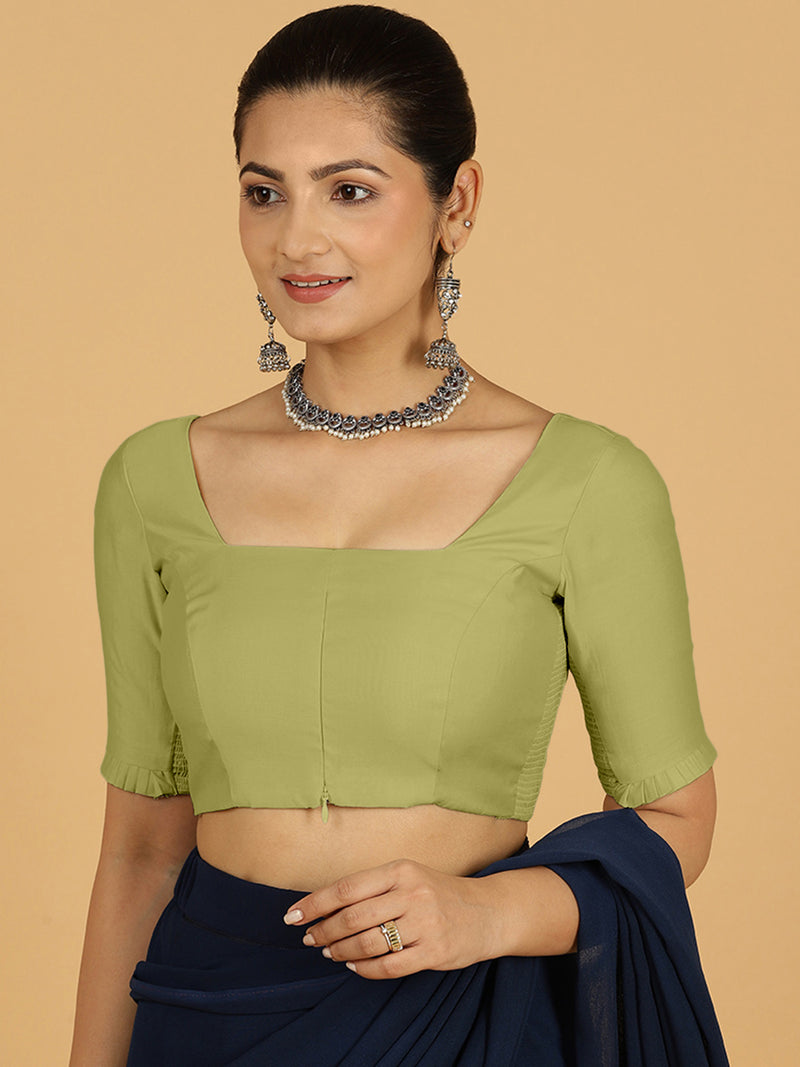 Nihira x Rozaana | Elbow Sleeves Saree Blouse in Pista Green-Binks