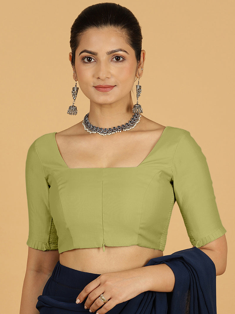 Nihira x Rozaana | Elbow Sleeves Saree Blouse in Pista Green-Binks