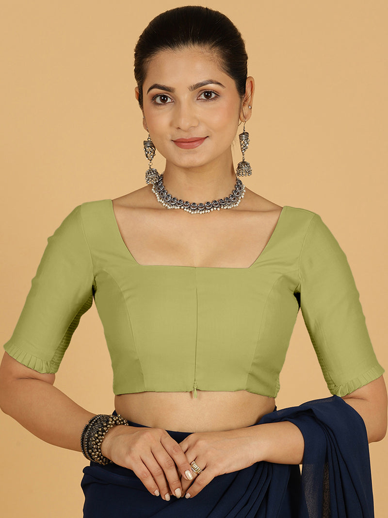 Nihira x Rozaana | Elbow Sleeves Saree Blouse in Pista Green-Binks