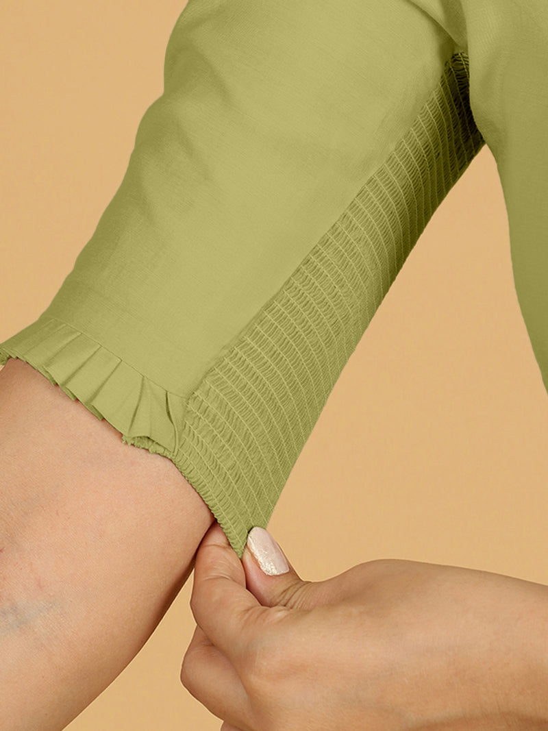 Nihira x Rozaana | Elbow Sleeves Saree Blouse in Pista Green-Binks