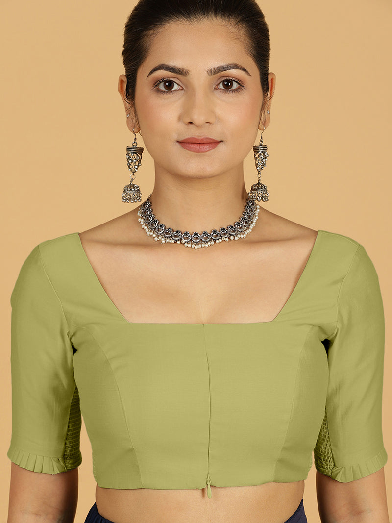 Nihira x Rozaana | Elbow Sleeves Saree Blouse in Pista Green-Binks
