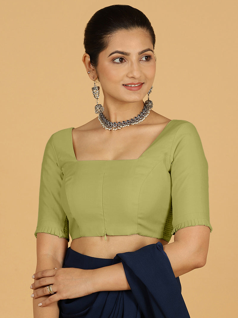 Nihira x Rozaana | Elbow Sleeves Saree Blouse in Pista Green-Binks