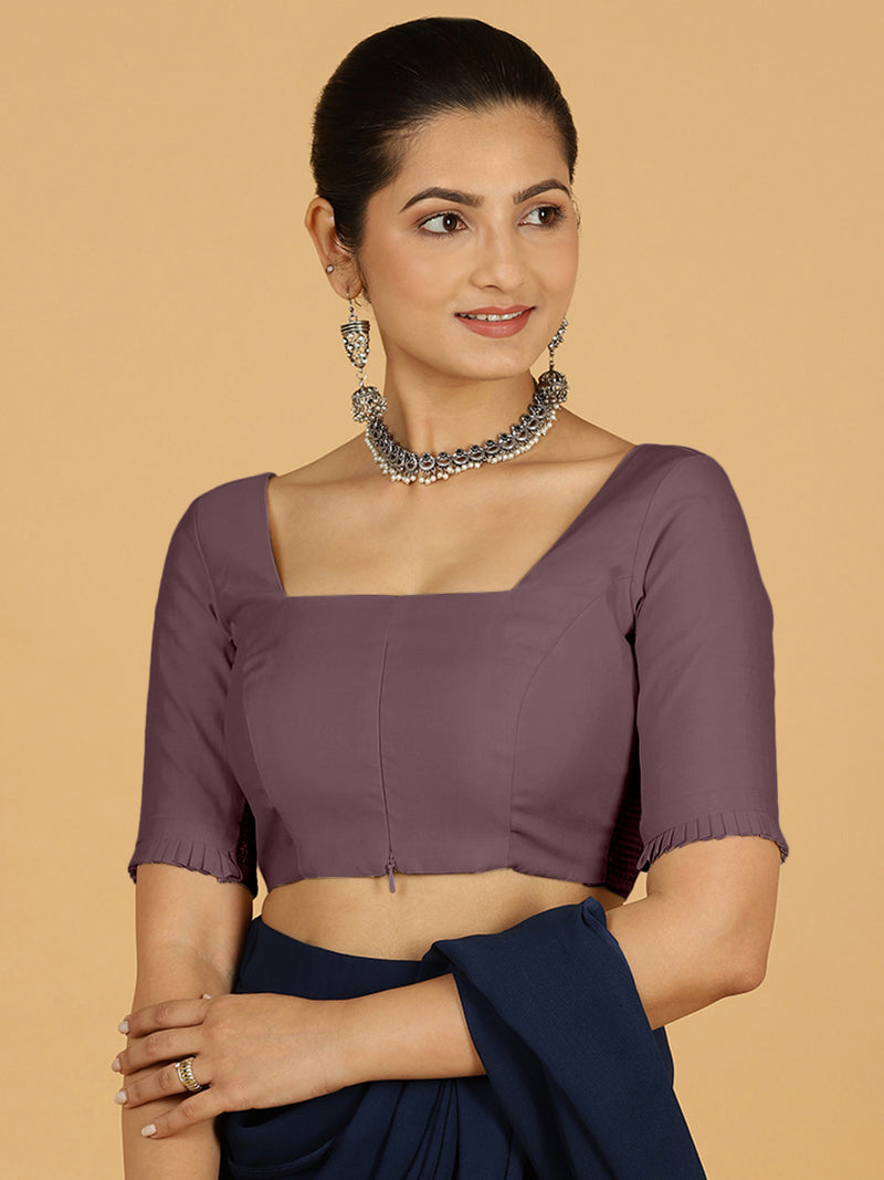 Nihira x Rozaana | Elbow Sleeves Saree Blouse in Purple Mauve-Binks