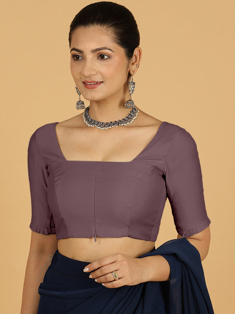 Nihira x Rozaana | Elbow Sleeves Saree Blouse in Purple Mauve-Binks