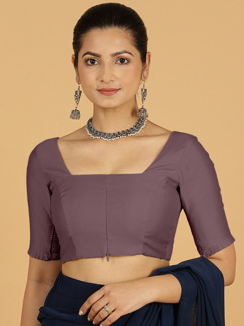 Nihira x Rozaana | Elbow Sleeves Saree Blouse in Purple Mauve-Binks
