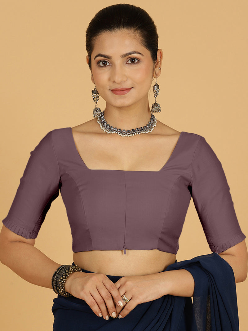 Nihira x Rozaana | Elbow Sleeves Saree Blouse in Purple Mauve-Binks