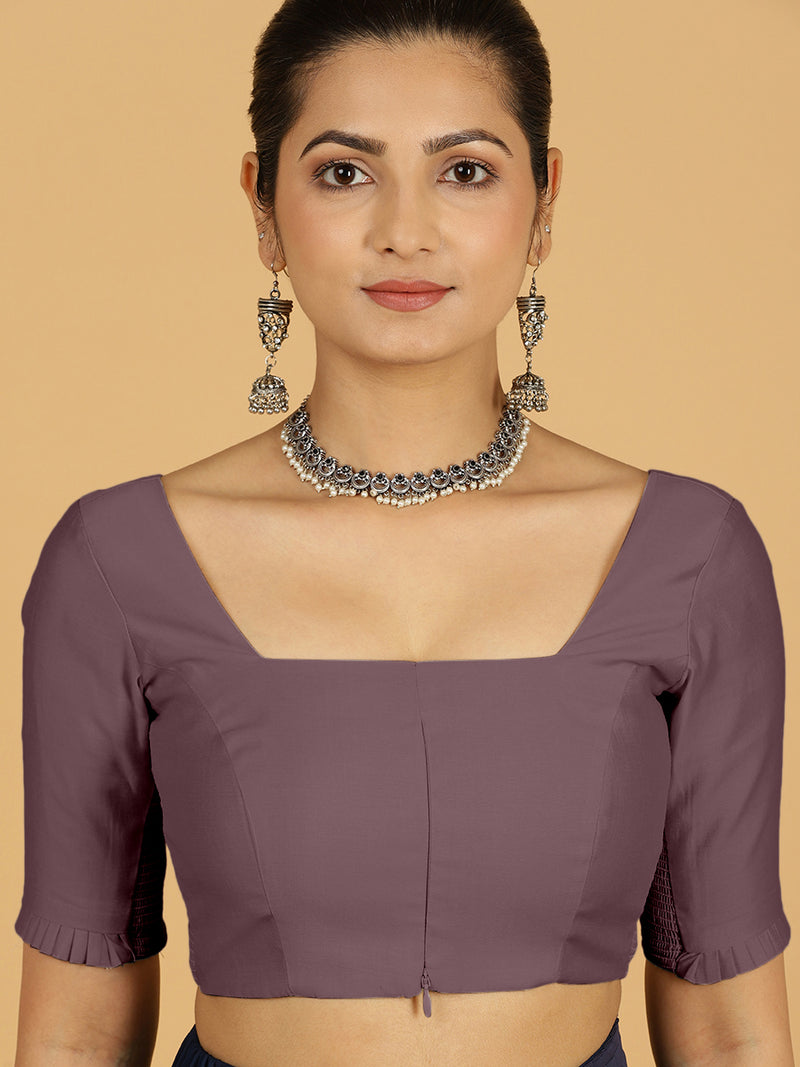 Nihira x Rozaana | Elbow Sleeves Saree Blouse in Purple Mauve-Binks