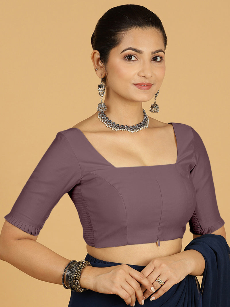 Nihira x Rozaana | Elbow Sleeves Saree Blouse in Purple Mauve-Binks