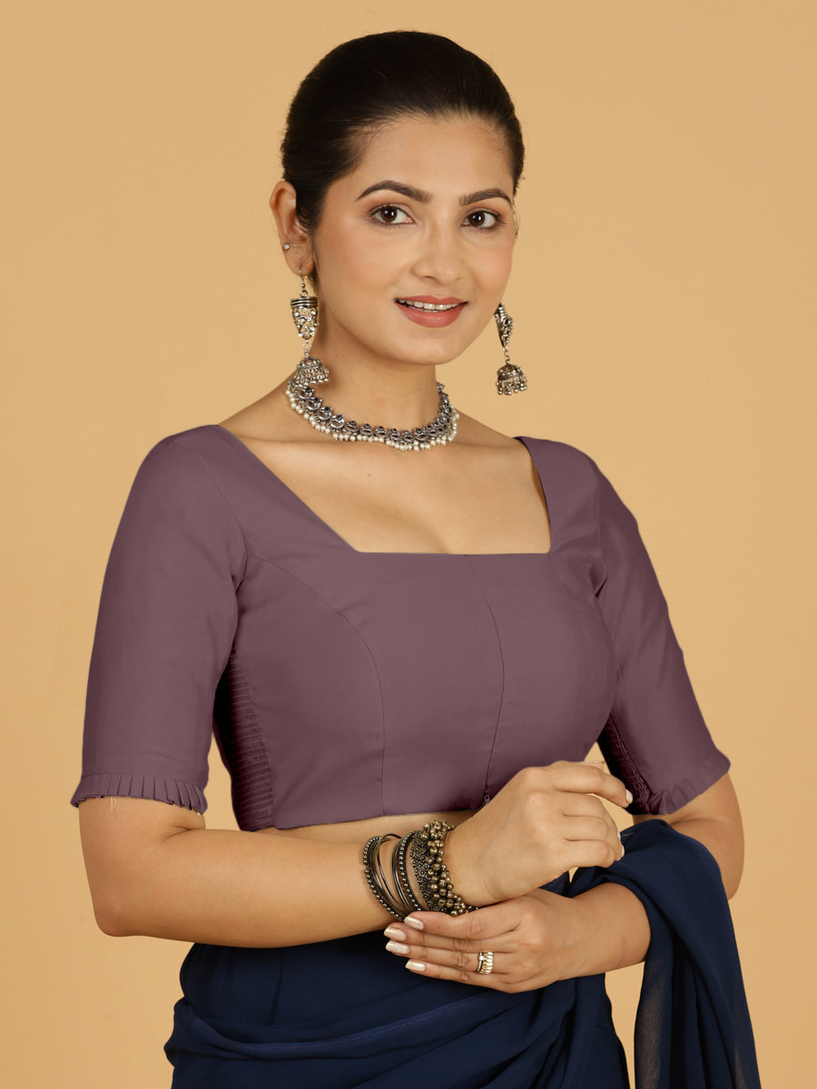 Nihira x Rozaana Saree Blouse, in Purple Viscose, featuring elbow sleeves and square neckline, made for daily & work (view 8).