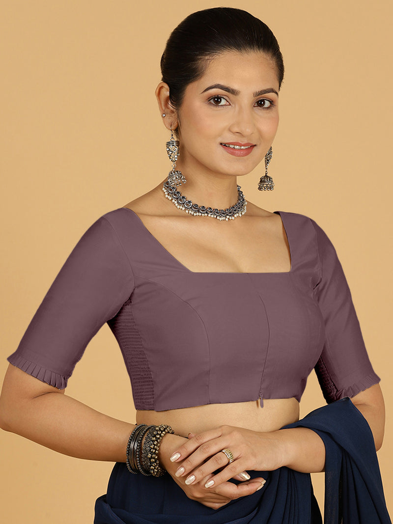 Nihira x Rozaana | Elbow Sleeves Saree Blouse in Purple Mauve-Binks