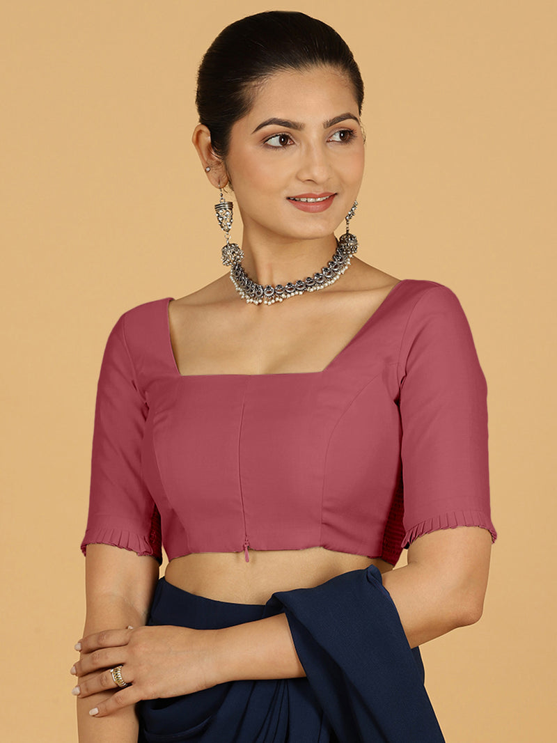 Nihira x Rozaana | Elbow Sleeves Saree Blouse in Rose Pink-Binks