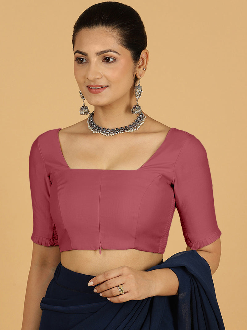 Nihira x Rozaana | Elbow Sleeves Saree Blouse in Rose Pink-Binks