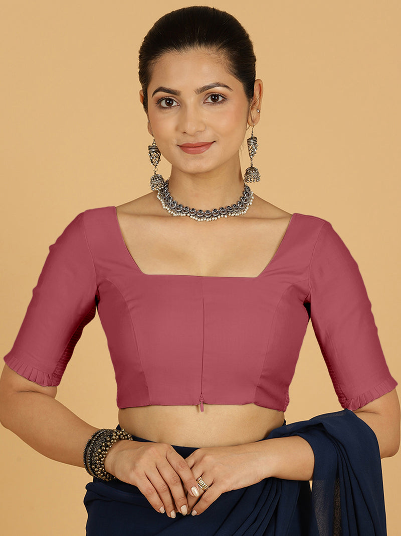 Nihira x Rozaana | Elbow Sleeves Saree Blouse in Rose Pink-Binks