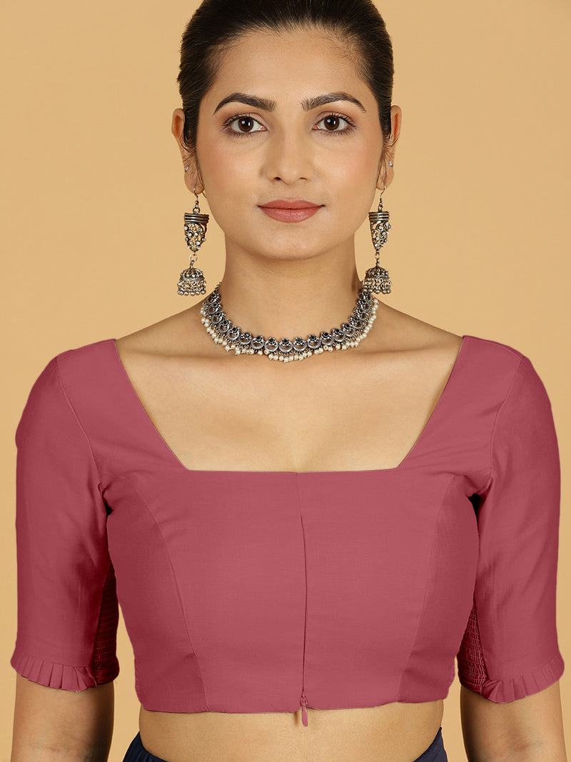 Nihira x Rozaana | Elbow Sleeves Saree Blouse in Rose Pink-Binks