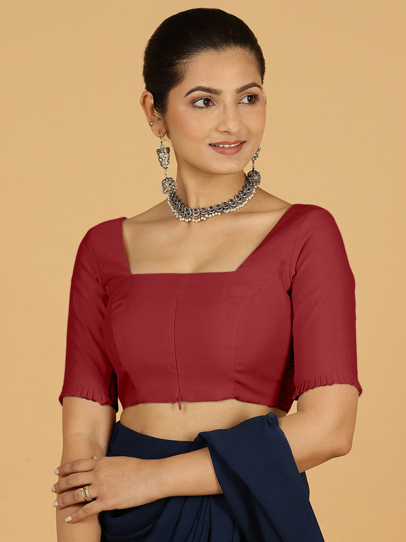 Nihira x Rozaana | Elbow Sleeves Saree Blouse in Scarlet Red-Binks