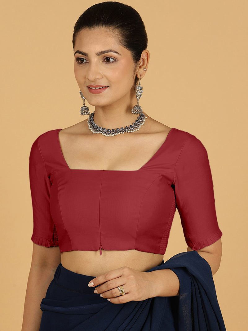 Nihira x Rozaana | Elbow Sleeves Saree Blouse in Scarlet Red-Binks