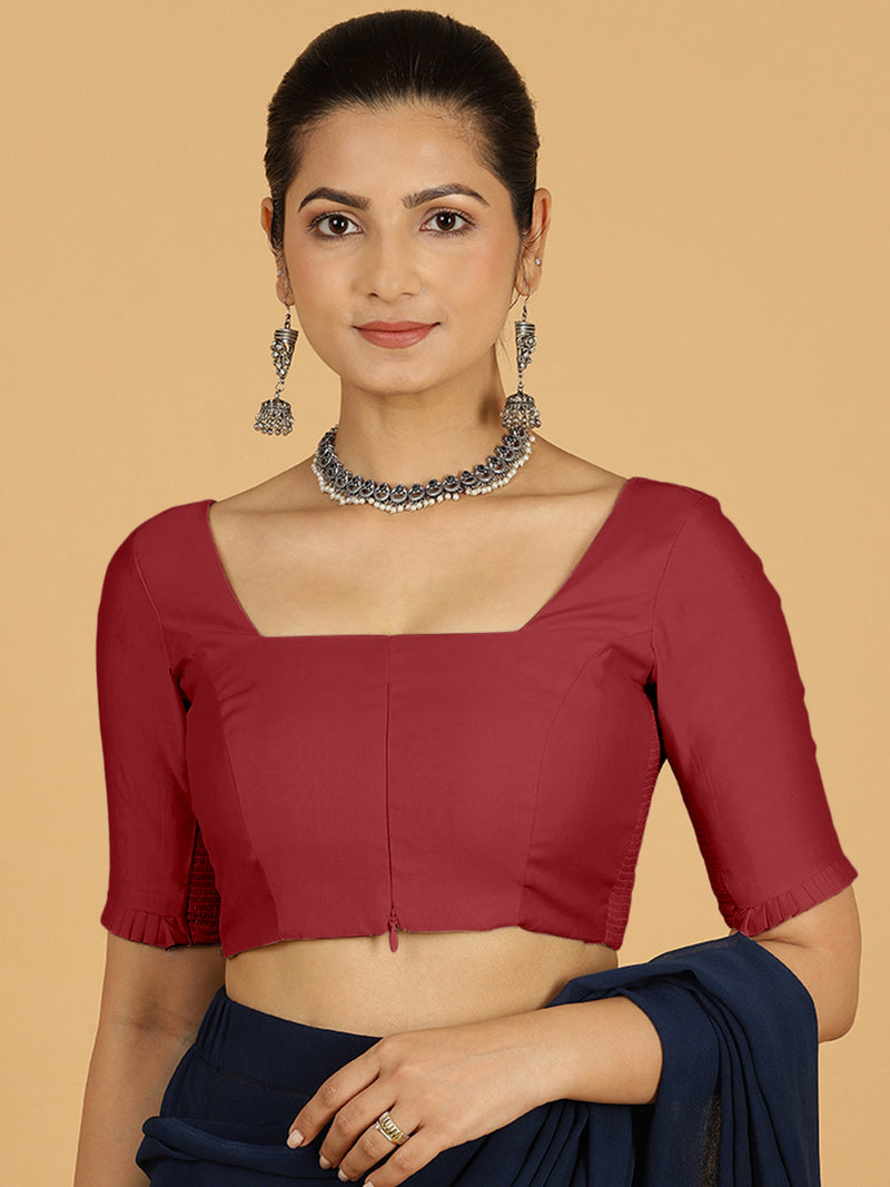 Nihira x Rozaana | Elbow Sleeves Saree Blouse in Scarlet Red-Binks