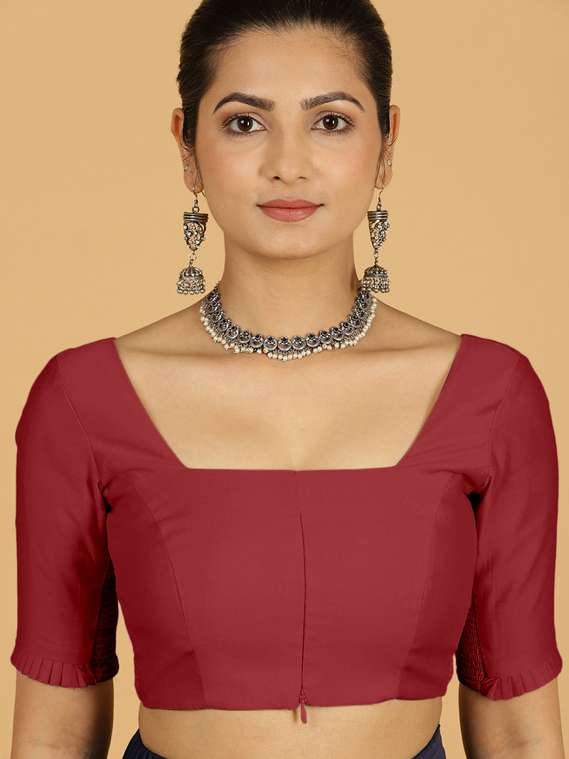 Nihira x Rozaana | Elbow Sleeves Saree Blouse in Scarlet Red-Binks