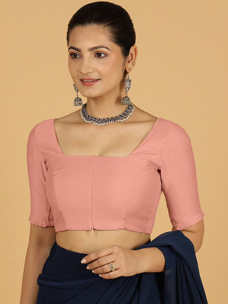 Nihira x Rozaana | Elbow Sleeves Saree Blouse in Sea Pink-Binks
