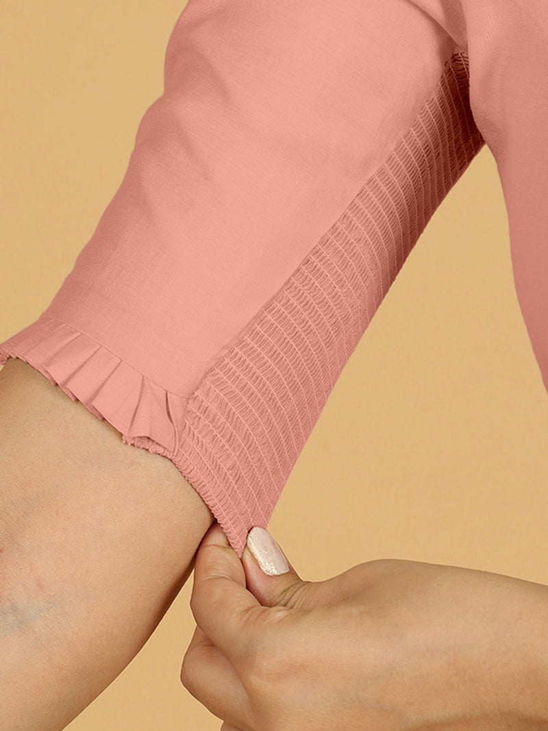 Nihira x Rozaana | Elbow Sleeves Saree Blouse in Sea Pink-Binks