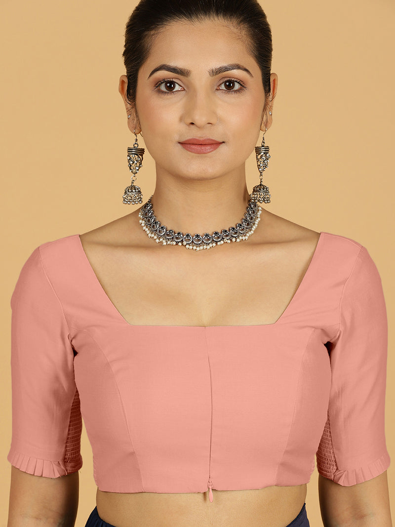 Nihira x Rozaana | Elbow Sleeves Saree Blouse in Sea Pink-Binks