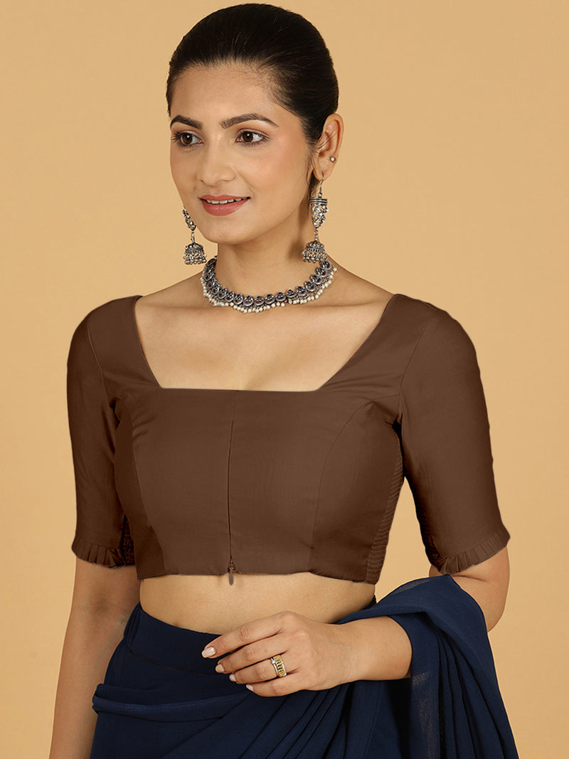 Nihira x Rozaana | Elbow Sleeves Saree Blouse in Walnut Brown-Binks