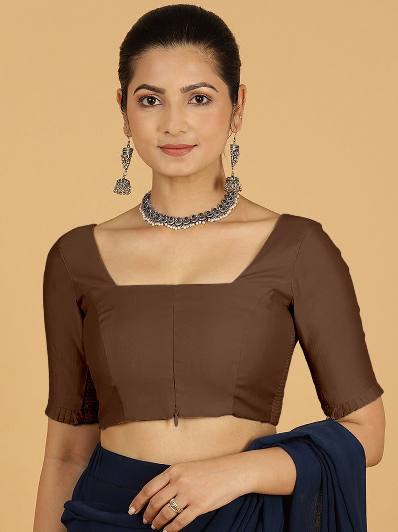 Nihira x Rozaana | Elbow Sleeves Saree Blouse in Walnut Brown-Binks
