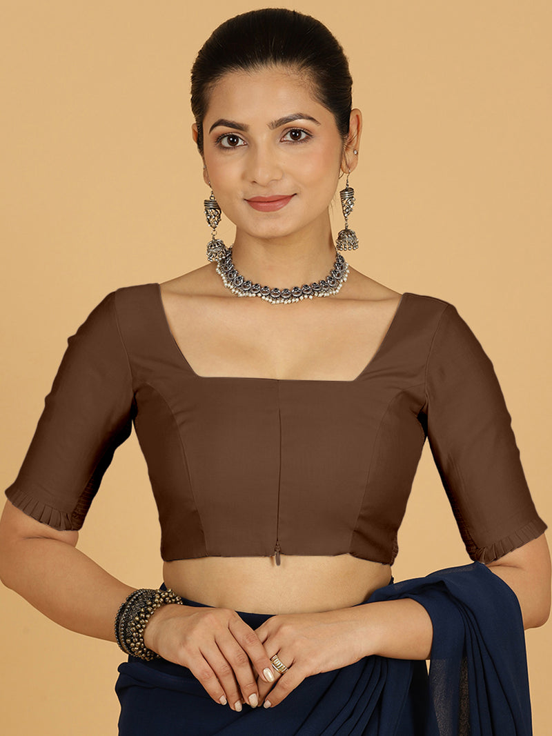 Nihira x Rozaana | Elbow Sleeves Saree Blouse in Walnut Brown-Binks