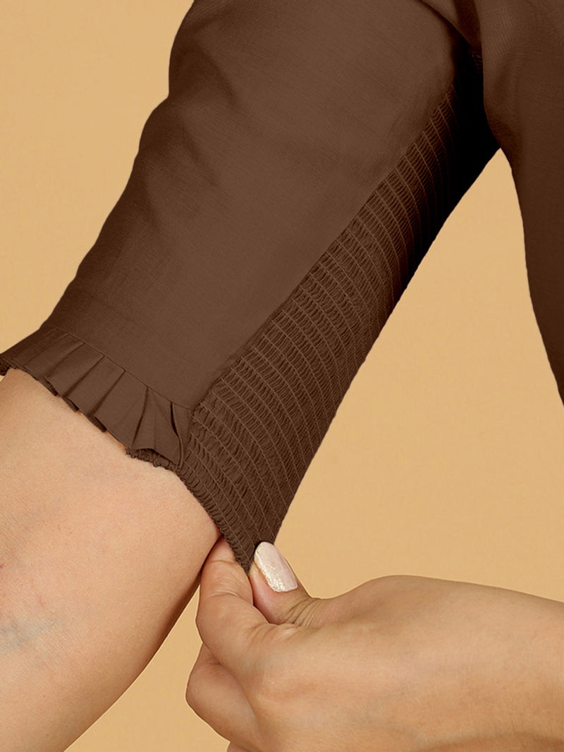 Nihira x Rozaana | Elbow Sleeves Saree Blouse in Walnut Brown-Binks