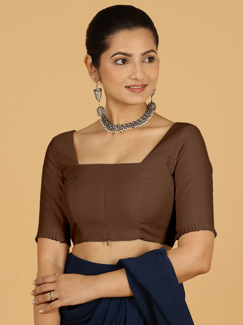 Nihira x Rozaana | Elbow Sleeves Saree Blouse in Walnut Brown-Binks