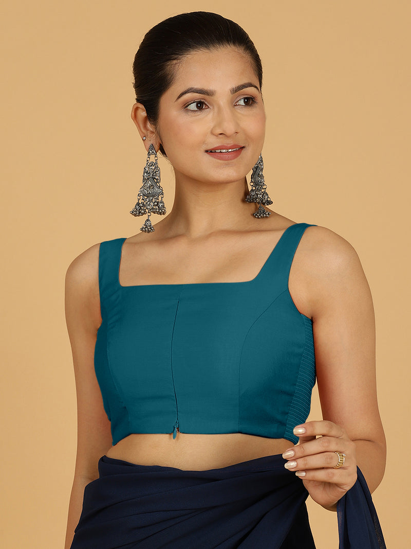 Nirma x Rozaana | Saree Blouse in Crystal Teal-Binks