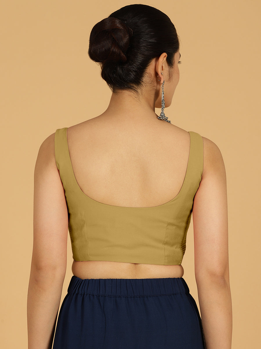 Nirma x Rozaana Saree Blouse, in Yellow Viscose, featuring sleeveless and square neckline, made for daily & work (view 2).