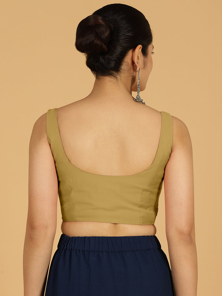 Nirma x Rozaana Saree Blouse, in Yellow Viscose, featuring sleeveless and square neckline, made for daily & work (view 2).