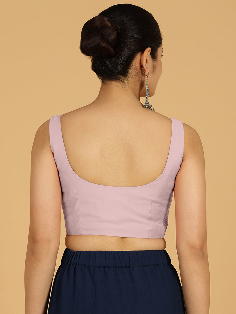 Nirma x Rozaana Saree Blouse, in Purple Viscose, featuring sleeveless and square neckline, made for daily & work (view 2).