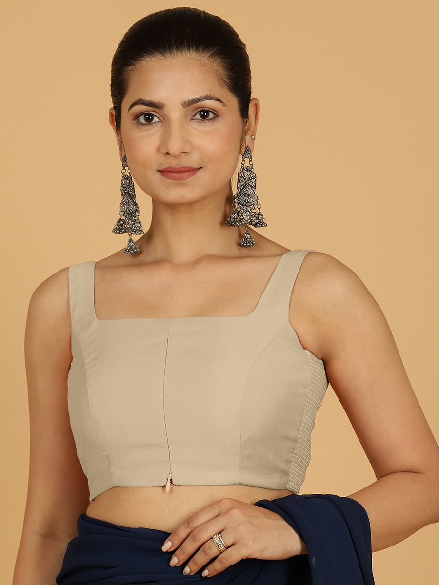 Nirma x Rozaana Saree Blouse, in Grey Viscose, featuring sleeveless and square neckline, made for daily & work.