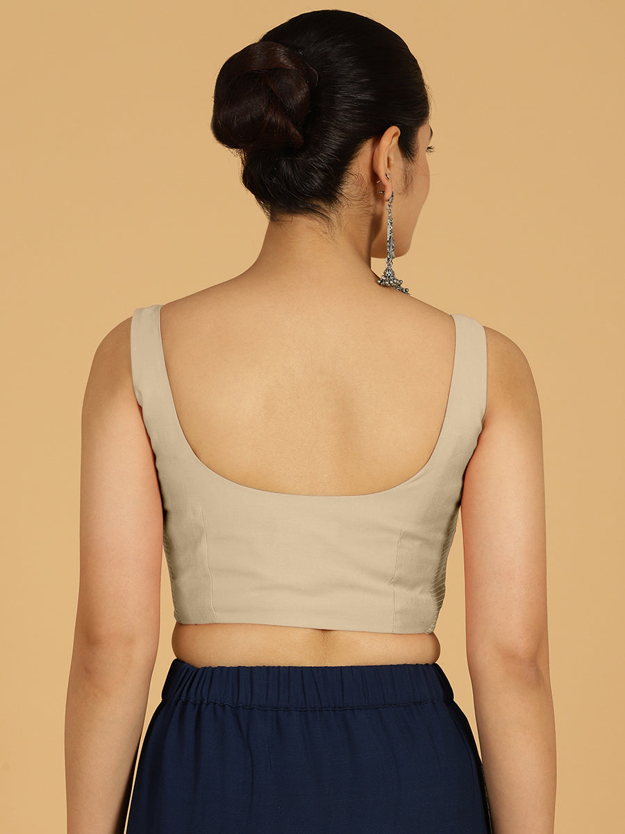 Nirma x Rozaana Saree Blouse, in Grey Viscose, featuring sleeveless and square neckline, made for daily & work (view 2).