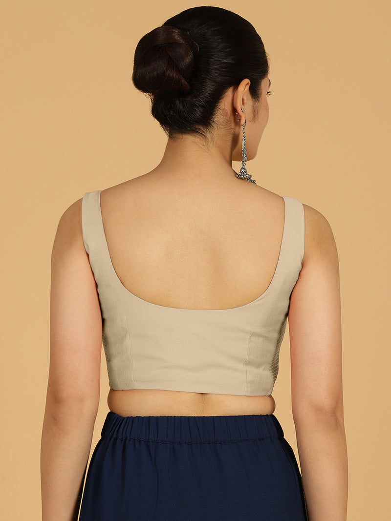 Nirma x Rozaana | Saree Blouse in Oyster Grey-Binks