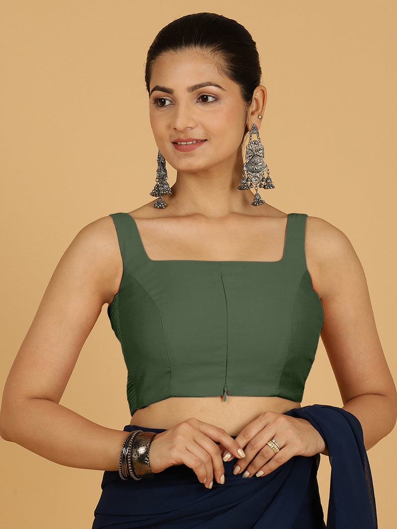 Nirma x Rozaana | Saree Blouse in Pine Green-Binks