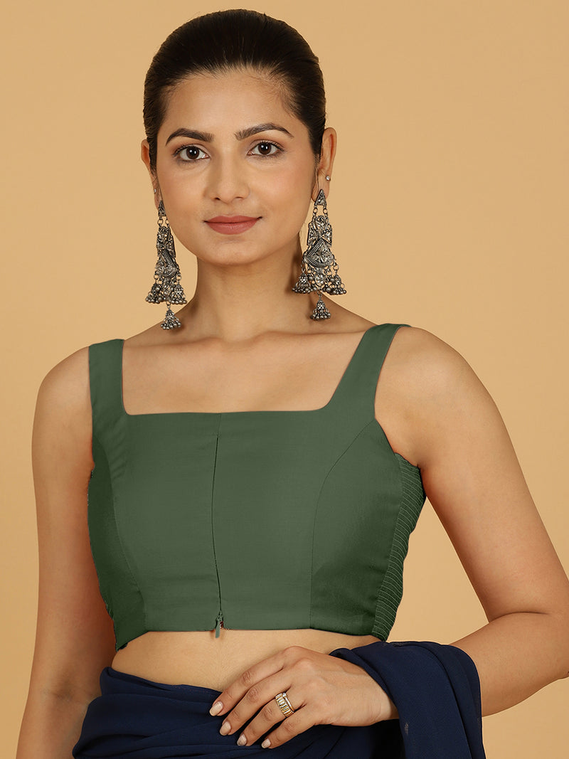Nirma x Rozaana | Saree Blouse in Pine Green-Binks
